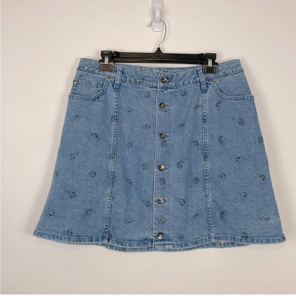 Hot Topic Disney's Stitch Denim/Jean Button Down Mini Skirt. Size 12.